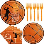 96PCS Basketball Party Supplies, Basketball Plates and Napkins Dinnerware Sets Boys Birthday Party Decorations Basketball Theme Tableware Set Includes Basketball Paper Plates Napkins Forks Serve 24