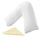 Orthopedic V-Shaped Pillow with Pillowcase Extra Filled Hollow Fiber Extra Cushioning Support For Head, Neck, Back and shoulder Cream, V-pillow Case