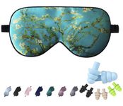 LaCourse 100% Mulberry Silk Eye Mask for Sleeping with Soft EarPlugs &Travel Pouch, Genuine 19Momme Premium Silk Both Sides, Adjustable Silk Sleep Eye Mask for Women, Green-Floral