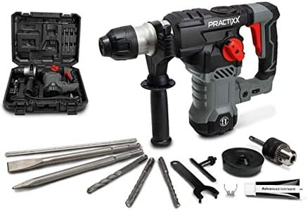 Practixx SDS-Plus Bohrhammer PX-BH-7V | 7 Joule Schlagkraft | 1500W Bohrmaschine | 6 variable Geschwindigkeiten 0-920 U/min | 4250BPM | 3m Kabel & 32mm Bohrleistung | mit Koffer, Bohrer & Adapter