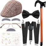 Old Man Costume for Kids 100 Day of School Accessories Set Including Suspender Hat Bow Tie for Party Cosplay Supplies (Style6)