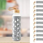 The Better Home Borosilicate Glass Water Bottle with Sleeve 550ml | Non Slip Silicon Sleeve & Bamboo Lid | Fridge Water Bottle For Home & Office (Grey, Pack of 1)