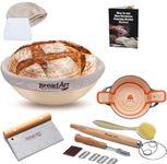 Banneton Proofing Basket set - 9 Inch round sourdough proofing basket with Silicone Bread Sling, Dough Scrapers, Bread lame, Dough Whisk and a Cleaning Brush