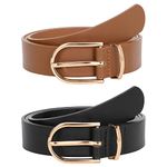 JASGOOD 2 Pack Women Leather Belts for Jeans Pants Fashion Ladies Belt with Gold Buckle,B-Black+Brown,Fit Waist Size 32"-36"