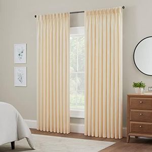 WAVERLY Serendipity 10 Pinch Pleat Light Filtering Rod Pocket Window Curtain for Living Room (1 Panel), 50 in x 63 in, Ivory