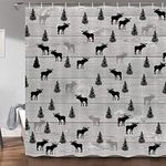 JAWO Rustic Lodge Cabin Shower Curtain, Vintage Moose Deer Pine Tree Decor Country Style Bathroom Curtains with 12 Hooks Sets, Wildlife Design Gray and Black Bathroom Accessories, 69 X 70 Inch