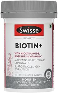 Swisse Biotin+ New Improved Formula with 100% RDA of Biotin (Manufactured In Australia) Boosts Keratin Levels, Reduce Hair Loss and Promote Regrowth with Nicotinamide, Rose Hips & Vitamin C For Healthy Hair, Skin & Nails For Both Men & Women (30 Tablets)