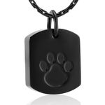 constantlife Cremation Jewelry for Ashes, Animal Paw Design Memorial Ashes Urn Necklace Stainless Steel Pendant Dog Tag, Ashes Holder Keepsake Jewelry for Pets Human (Black)