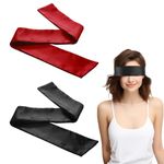 2 Pcs Blind Folds for Adult Play, Comfortable Soft Satin Eye Mask, Sexy Adjustable Silk Eye Cover for Couples, Travel, Games, Valentine's Day Gift - Wine Red & Black