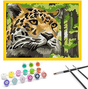 Zimrobin Pintar por Numeros niños 5 6 7 años Niños y Niñas, Kit de Pintura Incluir 3 Pinceles ​para Pintar, 1 Marco y Juego de Pinturas Acrílicas 18 X 24cm(Guepardo en la jungla)