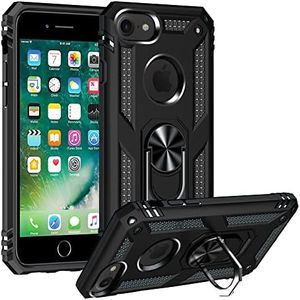 Cavor for iPhone 7/8/ 6/ 6s iPhone SE 202020/ SE 2022 Case 4.7" TPU Case PC Bumper 360° Rotation Ring Holder Kickstand Back Cover Work with Magnetic Car Mount Shockproof Protective Cover-Black