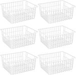 Redrubbit Wire Storage Baskets, Large Farmhouse Metal Freezer Basket Storage Organizer Bins with Handles for Kitchen Cabinets, Pantry, Closets, Bedrooms, Bathrooms, Set of 6, White