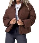 URMOSS Women's Winter Cropped Puffer Jacket 2023 Long Sleeve Lightweight Zip Short Jacket Coat with Pockets, Brown, L