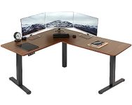 VIVO Electric Height Adjustable 160cm x 140cm Corner Stand Up Desk, Dark Walnut Table Top, Black Frame, L-Shaped Standing Workstation, 3CT Series, DESK-E3CTD