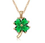 Crystalline Azuria Women Girls 18ct Gold Plated Green Simulated Emerald Zirconia Crystals Lucky Clover Pendant Necklace 17.7 inches