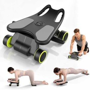 Ab Roller Wheel with Plank Board, Ab Workout Machine with 4 Wheels, Automatic Rebound Abs & Core Workout Equipment for Home Gym with Knee Pad, Full-body Strength Trainer