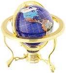 Unique Art 150-GT-BLUE CRY-GOLD 10-Inch Tall Table Top Blue Crystallite Ocean Gemstone World Globe with Gold Tripod Stand