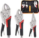 Tanstic 4Pcs Locking Pliers Set, 7 Inch and 10 Inch Curved Jaw Locking Pliers, 6-1/2 Inch Straight Jaw Long Nose Locking Pliers, Vice Grip Wrench Set with Storage Bag