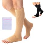 BISLINKS Medical Compression Socks Varicose Knee Vein Blood Flow Open Toe Support Flight Stockings Strengthen Breathable Material Beige - Small/Medium