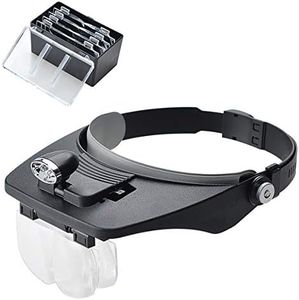 COVVY Loupe Bandeau avec 2 lumières LED, Casque Mains Libres monté sur la tête avec 4 lentilles Amovibles pour la Lecture, la réparation électronique, Les Bijoux, la Couture, Les travaux manuels