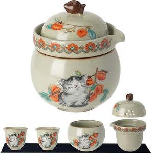 Mini Tea Cups,Cute Lucky Cat Cups,Small Tea Mugs,Porcelain Gongfu Tea set with 3 in 1,Tea Sets for Adults,Ceramic Tea Infuser Cup for Loose Leaf,Women/Tea Lovers/Birthday/Christmas Gifts (Green)
