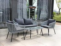 DEVOKO 4-Piece Outdoor Patio Conversation Sofa Set Two-Seat Sofa, Two Armchairs, and Coffee Table (Grey)