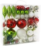 RN’D Christmas Decorative Ball Ornaments – Red and Green Christmas Ball Hanging Xmas Tree Ornament Decoration Set Assorted Shapes and Sizes with Hooks - 75 Piece Set