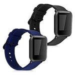 kwmobile Straps Compatible with Huami Amazfit Bip S/Bip S Lite Straps - 2X Replacement Silicone Watch Bands - Black/Dark Blue