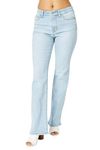 Judy Blue Mid Rise Light Wash Slit Hem Bootcut Jeans, 82552, Light Blue, 13