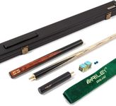 Riley England 3 Piece Snooker Cue & Hard Case 3/4 Cut – Hand Spliced Ebony Butt - 145cm - North American Ash Shaft with 9.5mm Tip - Includes 15cm Extension & Accessory Pack (RES-2 Design)