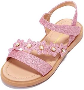 PANDANINJIA Girls Pink Sandals Size 4 Open Toe Summer Flower Shoes