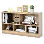 COSTWAY Wooden Cube Bookcase, 2 Tier Open Storage Shelving Unit with 5 Compartments, Freestanding Display Bookshelf for Living Room, Kids Playroom and Study