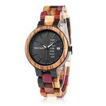 GUANKE Women Watches Wooden Colorful Bamboo Watches for Men Female with Week Date Display Handmade Natural Wood Casual Wirst Watches for Ladies Men Wrist Personalized Decor