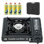 Top Home Solutions® Camping Stove - Portable Gas Stove Black With Carry Case & 4 Butane Gas Canisters, Heat Control, EN417 Compliant, Auto Ignition, Camping Cooker for Picnic, Garden & Outdoor