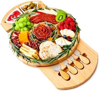Charcuterie Boards, Thereye Cheese Board with Knife Set, Bamboo Charcuterie Board Set, House Warming Gifts, Women Bridal Shower Gift Ideas, Wedding Gifts for Couple, Housewarming Gift (ROUND)