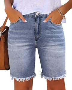 Utyful Women's Bermuda Jeans Shorts Summer Raw Hem Distressed Denim Shorts Blue Size Small
