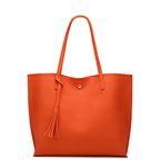 Dreubea Women's Soft Faux Leather Tote Shoulder Bag from, Big Capacity Tassel Handbag Orange