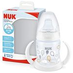 NUK First Choice Sippy Cup | 150 ml | Easy-Grab Handles & Orthodontic Silicone Spout | Leak-Proof | 6-18 Months | Anti-Colic | Temperature Control | BPA-Free | Balloons (White)