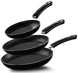 KICHLY Nonstick Frying Pan Set - 3 Piece Induction Bottom Chef's Pan - 8 Inches, 9.5 Inches and 11 Inches Pots and Pan Set (Black)