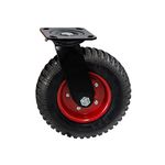 Houseables Swivel Heavy Duty Caster Wheel, Industrial Casters, 20.32 cm, 1 Wheel, Red Rim, Rubber, Cast Iron, Large, Tires, Outdoor, Flat Free for Carts, Dolly, Workbench, Trolley, Black