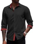 COOFANDY Mens Casual Dress Shirt Wrinkle Free Long Sleeve Soft Button Down Business Dress Shirt Party Wedding Black Large