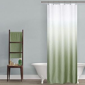 Small Stall Size Shower Curtain 36x72 for Bathroom Spring Decor Narrow Half Waterproof Washable Liner Waffle Fabric Cloth RV Shower Curtains for Camper Wide 36 x 72 with Hooks Set Sage Green