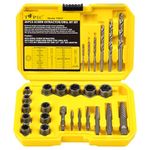 Topec 26Pcs Stripped Screw Extractor Set, Broken Bolt Extractor Kit with Drill Bits, Easy Out Screw Extractor Socket Set for Removing Damaged, Rounded, Rusted Nuts & Screws