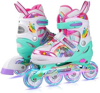 4-Pejiijar Unicorn Rainbow Inline Skates for Girls Teens Womans, Roller Skates w/Luminous Wheels,Kids Adjustable Roller Shoes for Birthday Xmas Gifts.