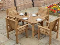 4 FEET 6 INCH WOODEN GARDEN FURNITURE PATIO SET TABLE +4 CHAIRS