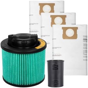 DEWALT Shop Vac HEPA Filter Replacement, 3-Pack Dust Bags & Tool Adapter | for DXV04T, DXV05P, DXV05P-QT, DXV05S, DXV05S-QT, DXV06G, DXV06PL, DXV06PL-QT, DXV08S, DXV08SL, DXV08SA and DXV08S-QT