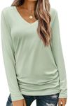 Zeagoo Womens T Shirts V Neck Long Sleeve Shirt Casual Tops Soft Solid Basic Tee Outfits S-XXL Light Green