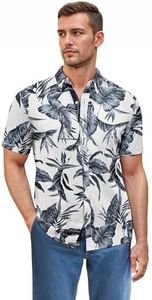 ETHANOL Men Classic Slim Fit Woven Short Sleeve Wrinkle Resistant Print Shirt MSTL46568 WHTWP White M