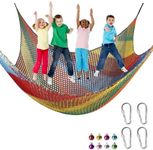 Toriexon Playground Safety Net 6.5' x 9.8', Double Layers Climbing Cargo Net for Kids, Multicolored Playground Net for Tree House, Obstacle Training, Back Yard