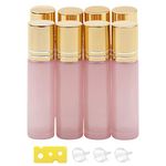 NewZoll 8Pcs Glass Roll on Bottles 10ml (1/3oz) Essential Oil Roller Bottles Vials Rolling Bottles Container for Skincare Cosmetics Aromatherapy Perfume with Gold Cap (Pink)